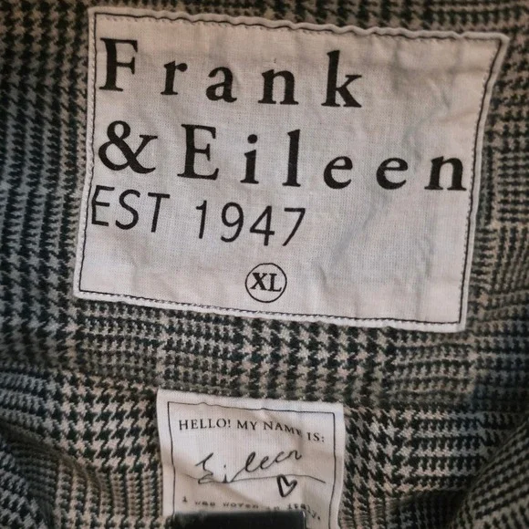 Frank & Eileen relax Button  Shirt Women XL Grey Plaid Glen Check Woven in Italy - Picture 8 of 12